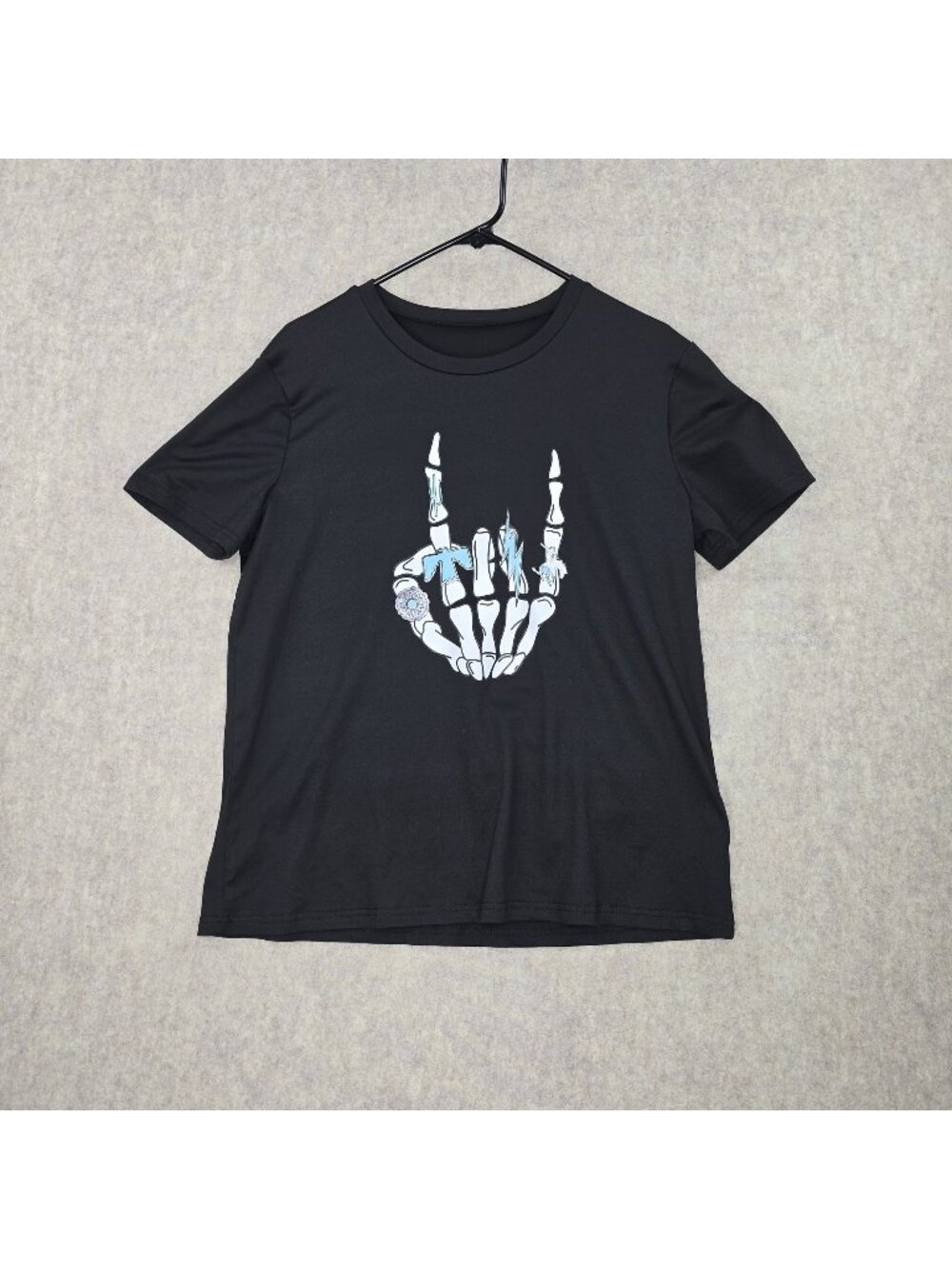 Black Graphic Women's T-Shirt Skeleton Hand Large Polyester/Spandex Lightweight